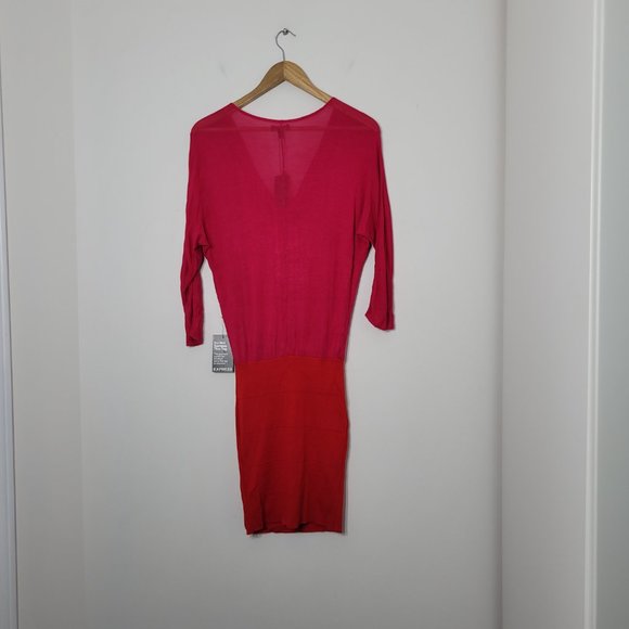 Express Drape Neck Bodycon Mini Dress Red 3/4 Sleeves Stretch Fitted New Small - Picture 8 of 10
